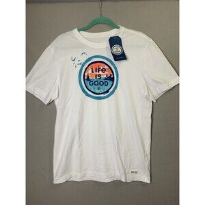 Life is Good T Shirt Men's Size Medium White Ocean Coin Crusher Short Sleeve Tee